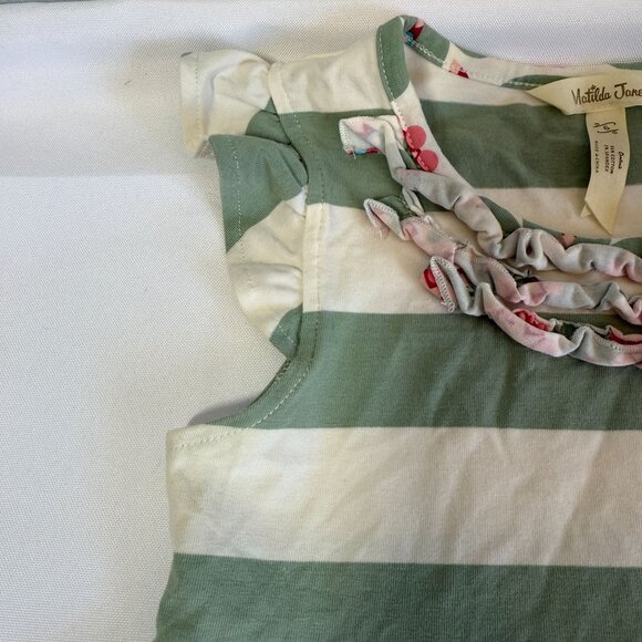 Matilda Jane Girls Striped Dress Size 6 Green/Cream Cap Sleeve Ruffle Collar - Picture 8 of 11
